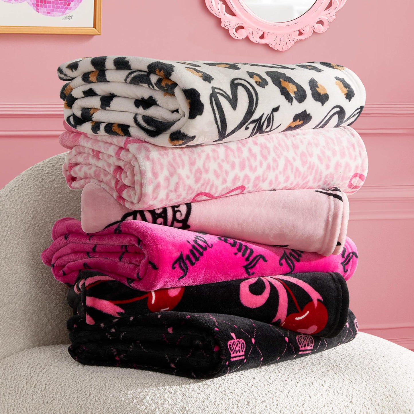 Juicy Couture Elegant Crown Diamond Ombre 50" x 70" Plush Throw Blanket, Black - Decorative Blankets for Sofas, Throws for Chairs, and Beds
