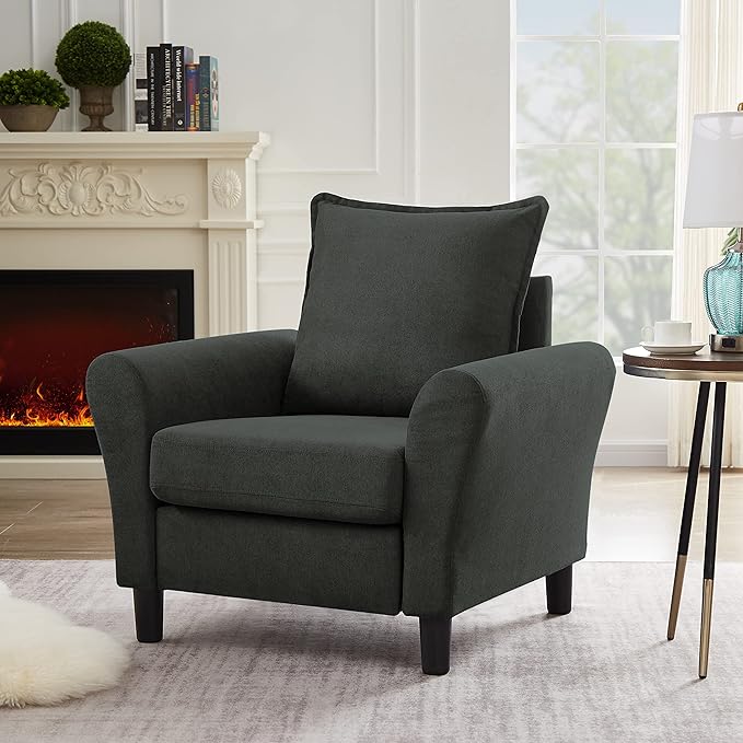 Mid-Century Accent Chair, Modern Linen Fabric Armchair