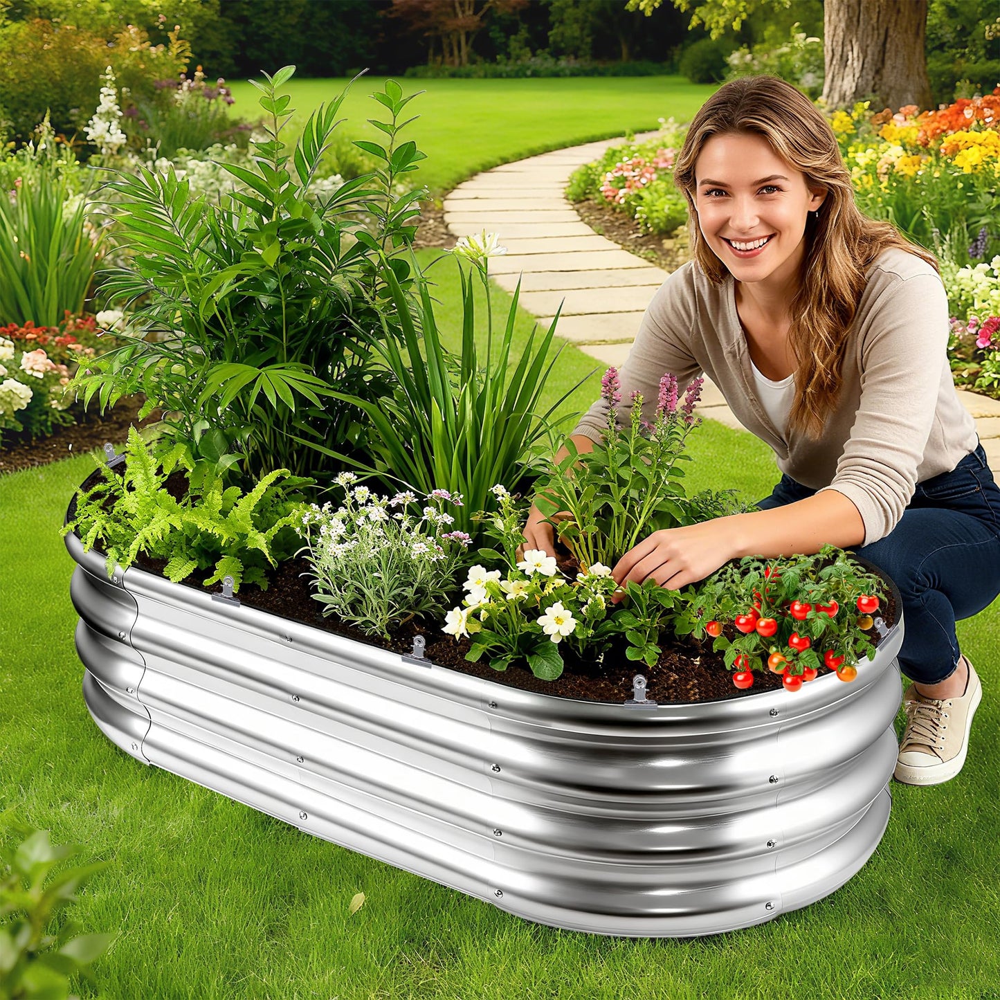 Mizelu 2 Sets 4 x 2 x 1 ft Raised Garden Bed Liner Bag, Breathable Grow Bed Fabric Liners with Clips and Gloves, Garden Box Non Woven Bag for Outdoor Plants Growth Keep Soil Isolation (No Garden Bed)