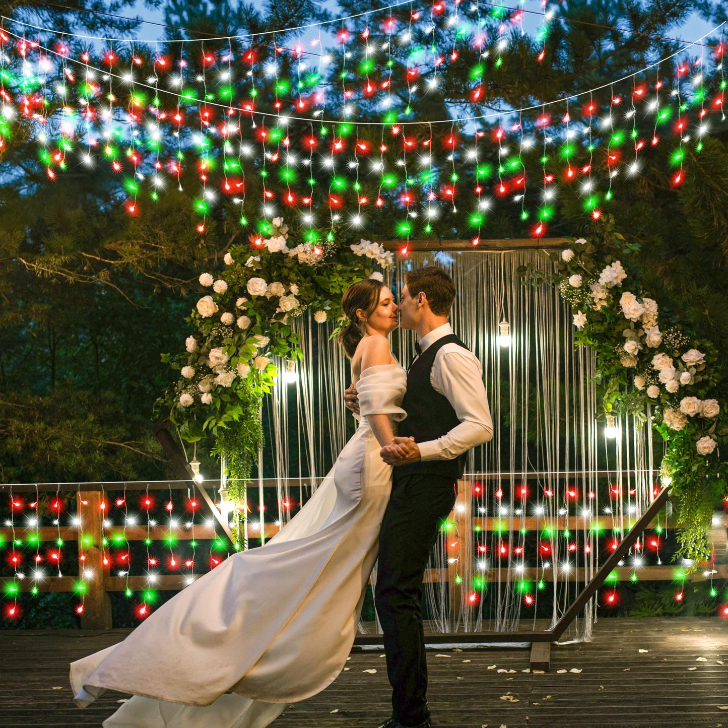 66ft Icicle Lights for Outside, Red White and Green Christmas Lights Outdoor Indoor, 640 LED Twinkle String Light with 120 Drops, Clear Wire Connectable Timer for Thanksgiving Room Home Wall Bedroom