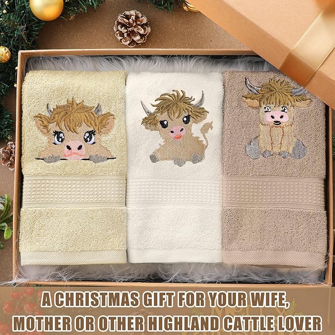 3 Pcs Mini Baby Highland Cow Hand Towels