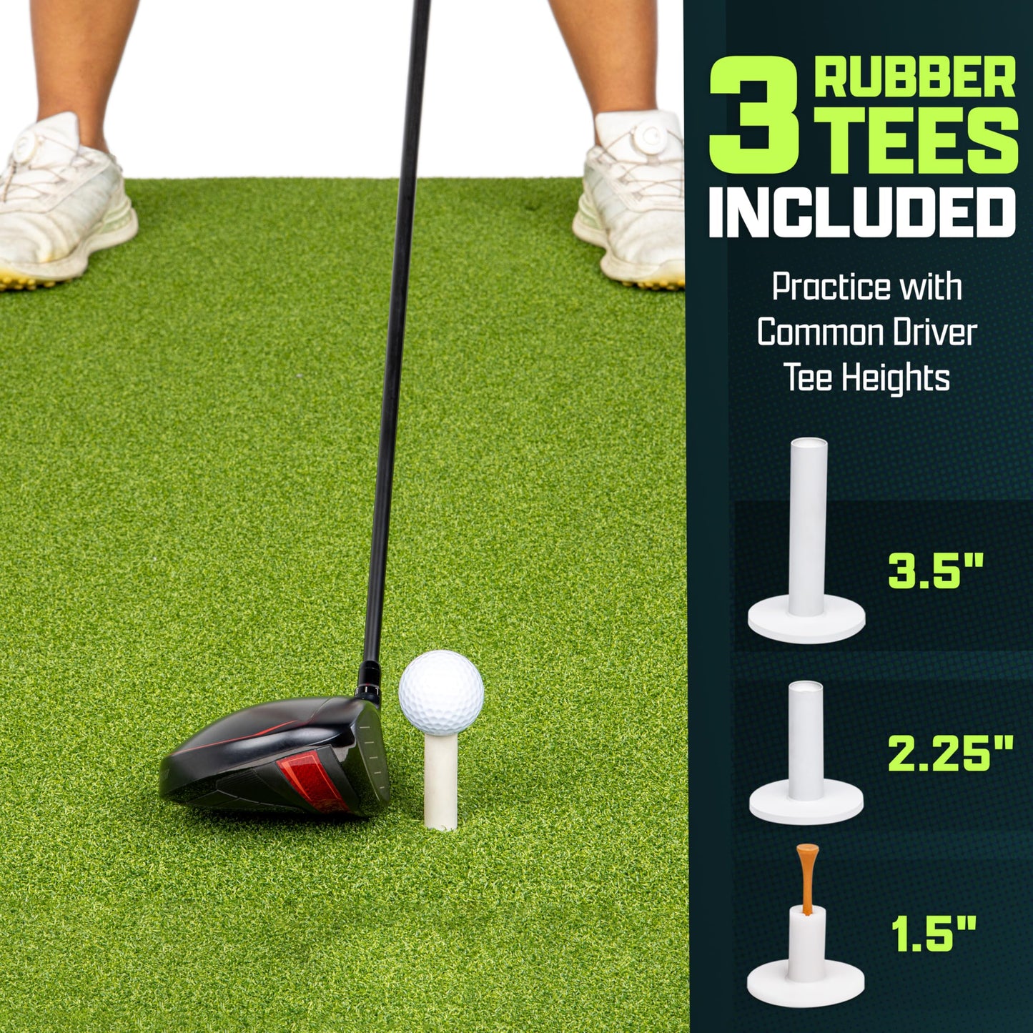 GoSports Golf Hitting Mat - ELITE 5 x 4 ft - 15 mm Artificial Turf Training Mat for Indoor/Outdoor Swing Practice, Includes 3 Rubber Tees
