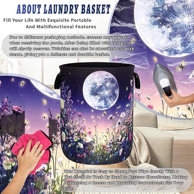 Moon Laundry Basket Oxford Cloth Night Sky Colorful Floral Butterfly Laundry