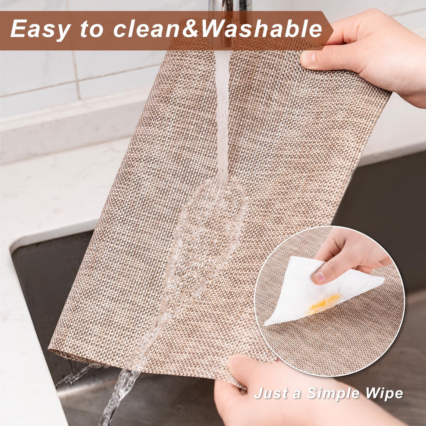 CADONO Placemats Set of 4 Washable Indoor/Outdoor Vinyl Place Mats for Dining Table Durable Non-Slip Heat Resistant PVC Weave Table Mats(Beige)