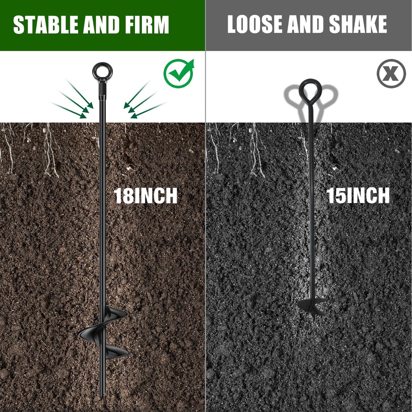 Chumia 24 Pcs 18 Inch Ground Anchor Spiral Blade Heavy Duty Earth Anchors Swing Set Metal Shed Kit for Garden Securing Trees Tents Trampoline Canopies Shelters (Black)