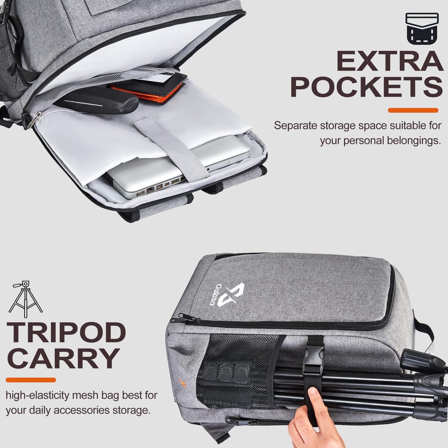 Golkcurx Camera Bag for DSLR/SLR Cameras,Camera Backpack Waterproof for Photographers Grey S