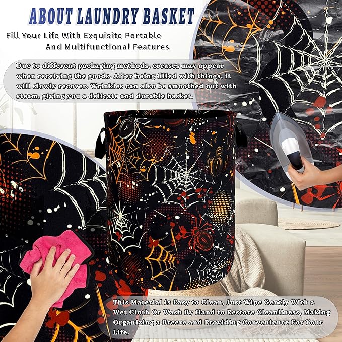 Colorful Spider Web Laundry Basket Foldable Oxford Cloth Halloween Laundry