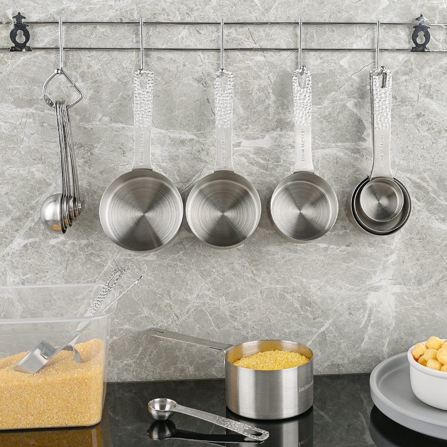 Smithcraft Measuring Spoons Set, 18/8 Stainless Steel Measuring Spoon Set 9 & Leveler, Metal Measuring Spoons for Baking, Kitchen Gadgets Measure Spoons, Measurement Spoons 1/8, 3/4, 4 tsp & 2/3 tbsp