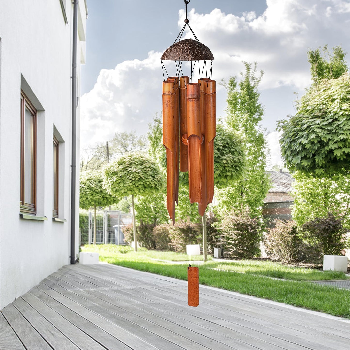 Nowpis Bamboo Wind Chimes 38" 6 Pipes, Handcrafted Wooden Wind Chime Bring a Unique and Soothing Melody, Create a Zen Atmosphere for Outdoor Indoor Decor, for Sympathy, Memorial
