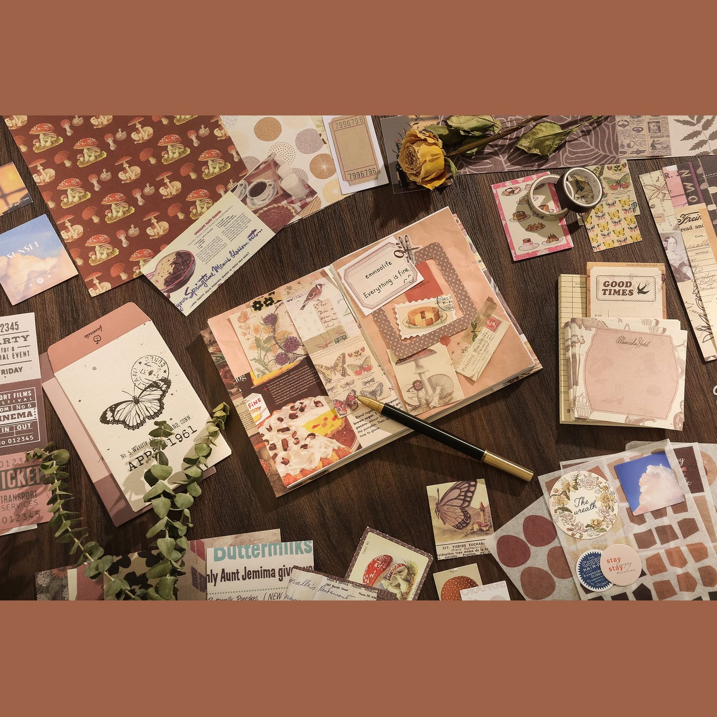 348 Pcs Scrapbooking Supplies Kit, Vintage Aesthetic Scrapbook Kit for Bullet Junk Journal, Stationery, A6 Grid Notebook, DIY Journaling Supplies, Birthday Craft Gift for Teen Girl Kid Women