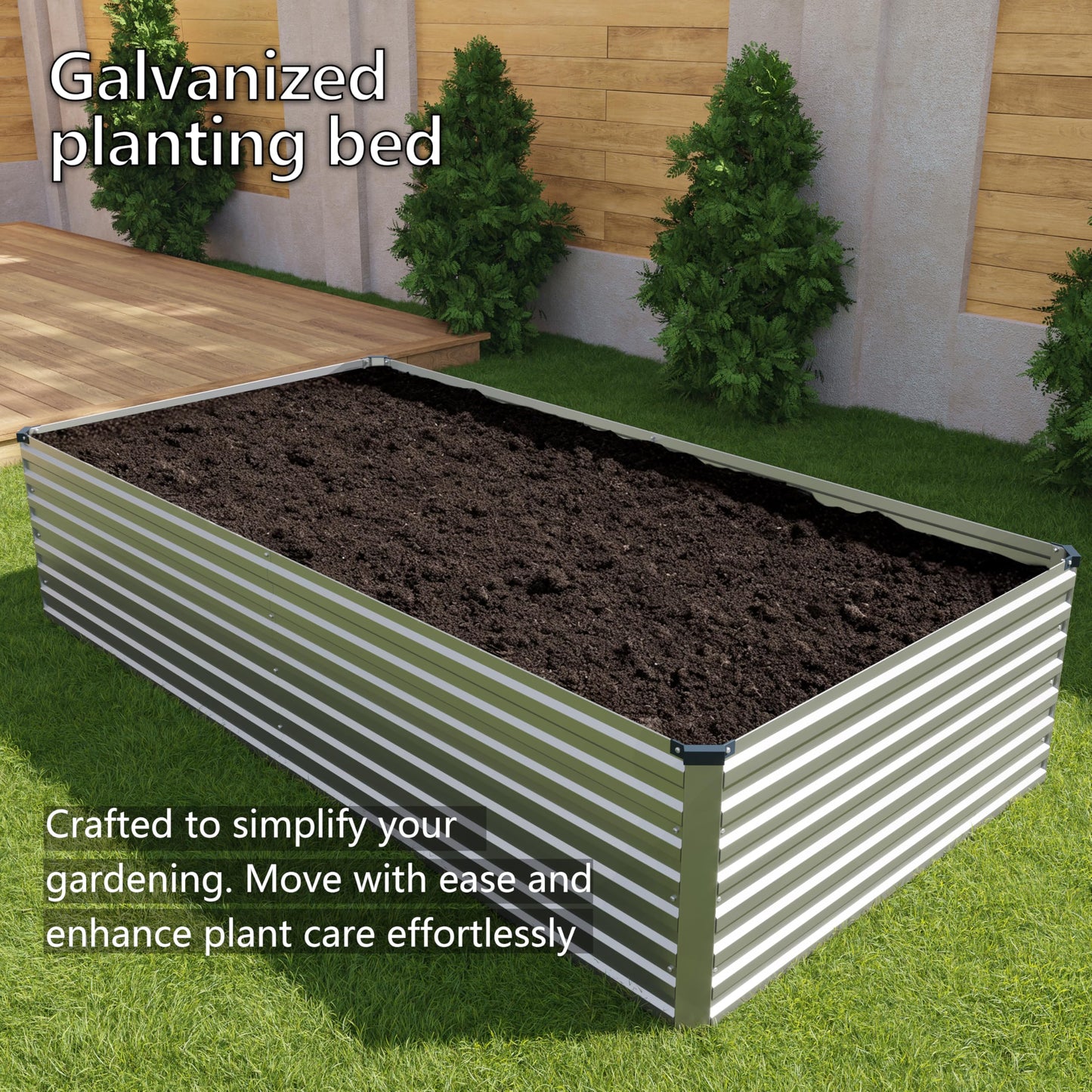 DIIYIV Galvanized Raised Garden Bed Kit Outdoor Patio,6x3x2ft Large Rectangular Metal Planter Boxes,Deep Root Box Planter for Gardening,Vegetables,Flowers,Herbs-Silver
