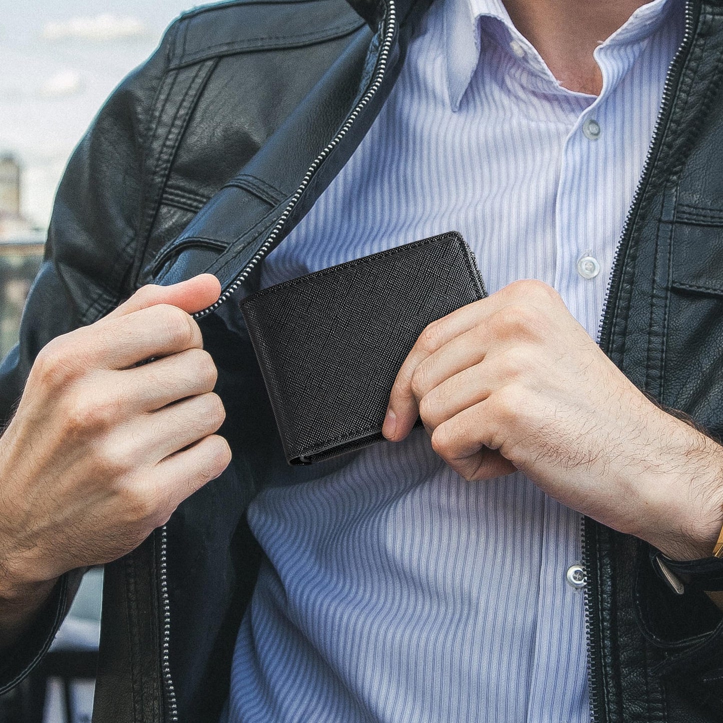 Gostwo Slim Wallet for Men Minimalist Leather ID Window Front Pocket Bifold Wallet