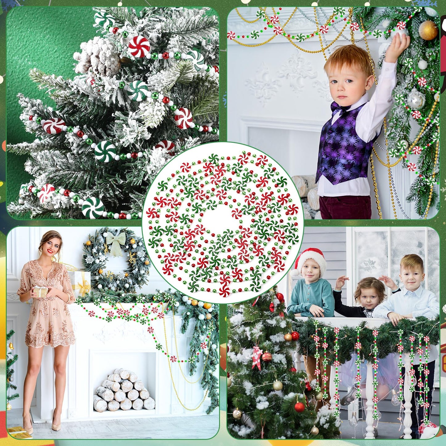 LCPQMZGH 16 feet Christmas Candy Garland Acrylic Peppermint Candy Christmas Tree Garland for Holiday Party Decorations
