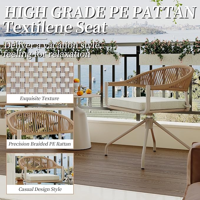 TWT Patio Dining Chairs Outdoor Stackable Dining Chairs for All Weather, Breathable Textilene Garden Outdoor Furniture for Backyard Deck (Brown, Rotatable Set of 2)