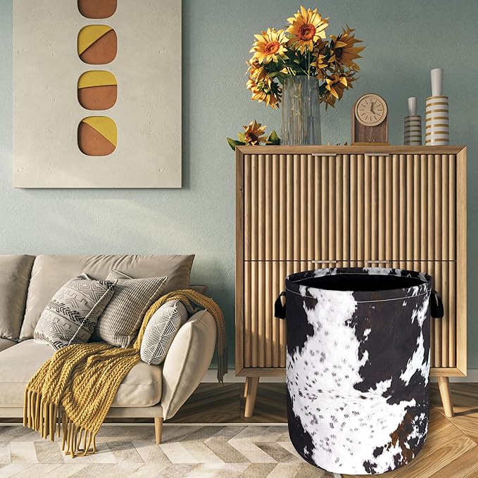 Retro Brown Cows Texture Laundry Basket Foldable Funny Laundry Hamper Oxford