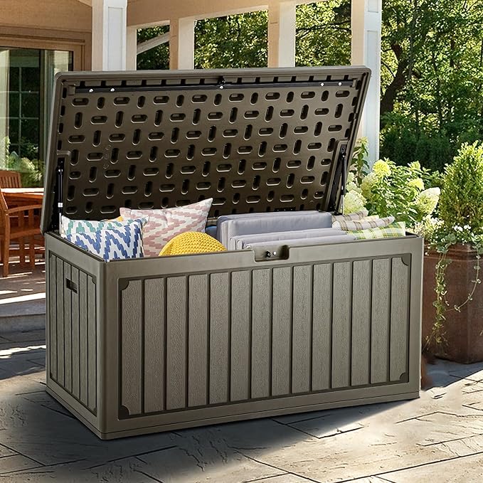 YITAHOME 90 Gallon Large Deck Box with Side Handles, Outdoor Double-Wall Storage for Patio Furniture Cushions, Garden Pool Accessories, Waterproof & Lockable