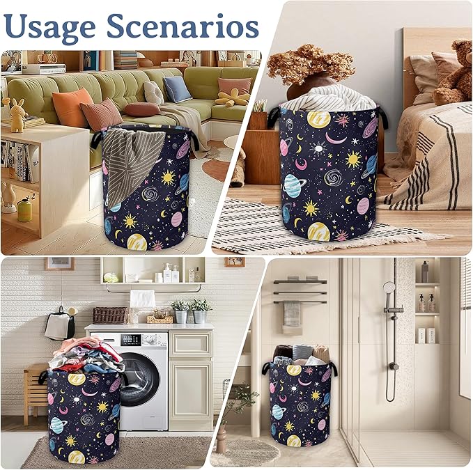 Planet Moon Universe Galaxy Laundry Basket, Foldable Waterproof Oxford Cloth