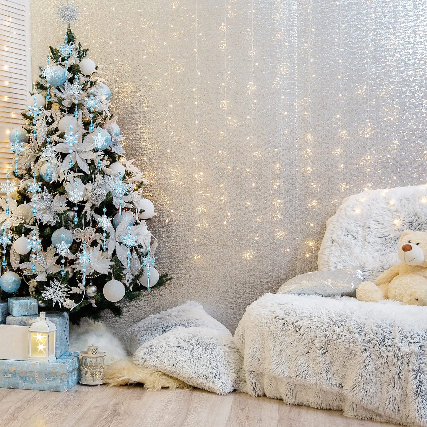 Boao Light Blue 15 Pcs Crystal Snowflake Ornaments for Winter Acrylic Snowflake Decorations Wonderland for Party Favor Celebration