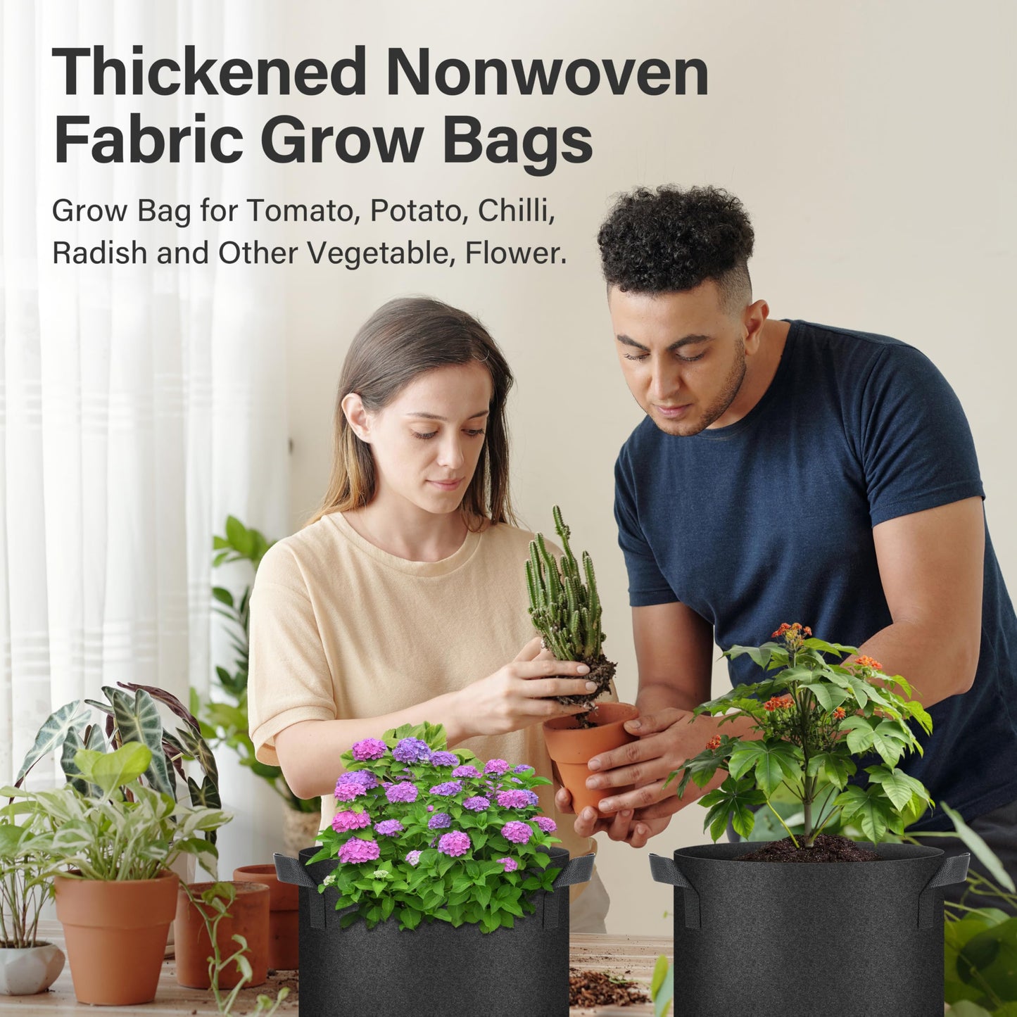 YSSOA 5-Pack 7 Gallon Grow Bags, Aeration Nonwoven Fabric Plant Pots with Handles, Heavy Duty Gardening Planter for Potato, Tomato, Vegetable and Fruits, Black 2024 Version