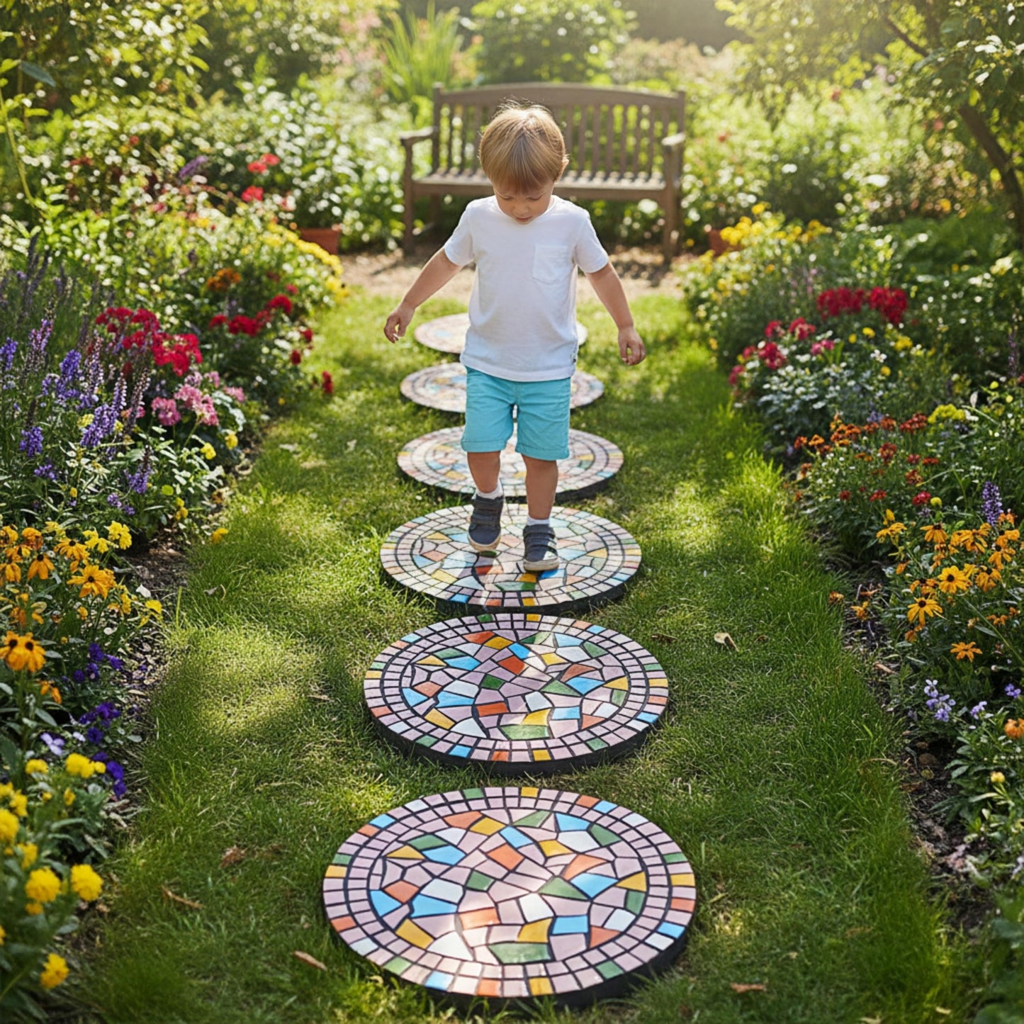 QZSDBWHCB - Garden Decoration - Mosaic Stepping Stone - Patio Decoration Stone 12 Inch (1, Pink, Medium)