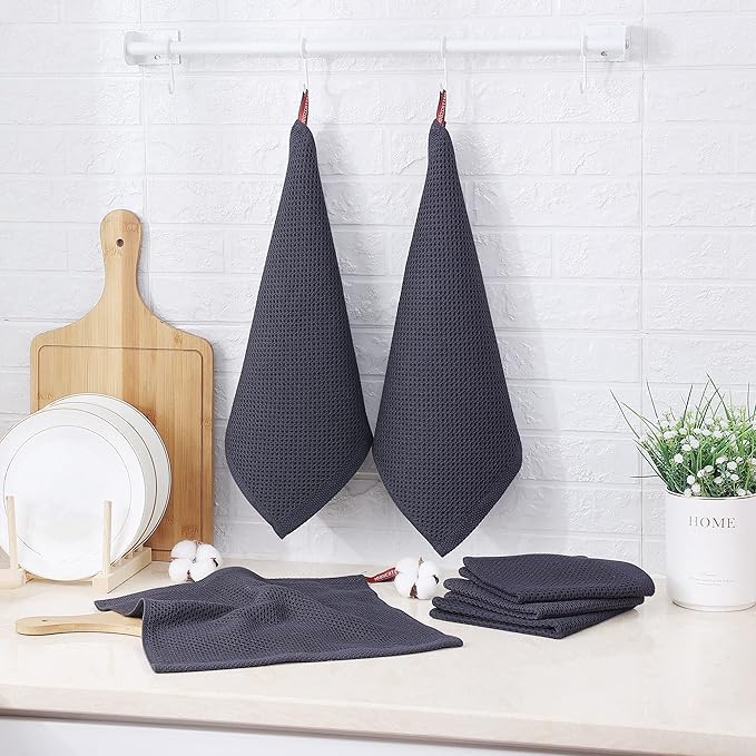 Kitinjoy 100% Cotton Kitchen Dish Cloths, 8 Pack Waffle Weave Ultra Soft