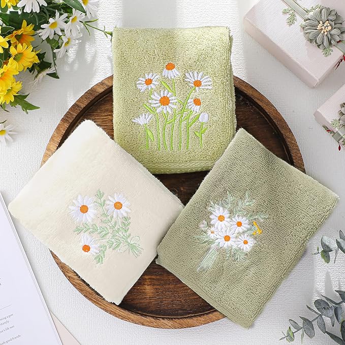 3 Pcs Daisy Floral Hand Towels Daisy Flowers Boho Bathroom Decor 14x29 Inch