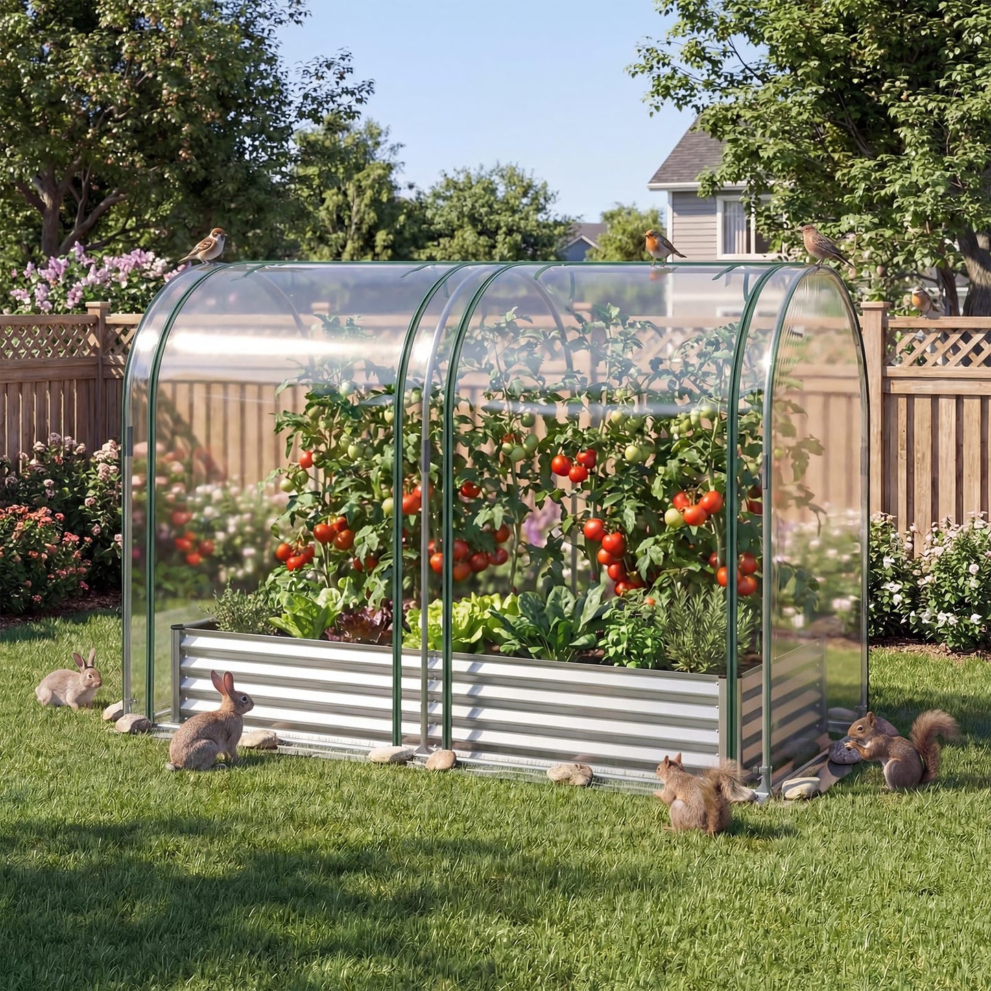 Giantex Galvanized Raised Garden Bed with Greenhouse Cover, 6x3x1 FT Outdoor Metal Oval Tall Planter Box with 2 Roll-up Windows, Clear PVC Mini Greenhouse for Vegetables Flowers Herbs Patio (Silver)