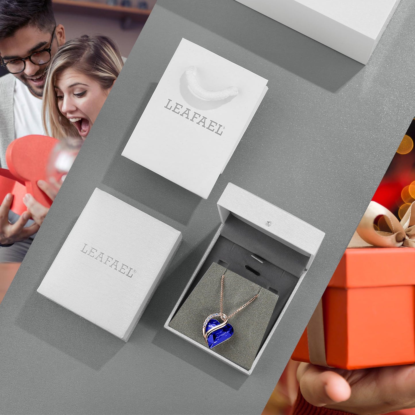 Leafael Gifts for Women Rose Gold Plated Necklaces: Heart Dark Sapphire Blue Crystal, September Birthstone, Hypoallergenic Chain (18"+2"), Birthday Jewelry for Mom and Wife