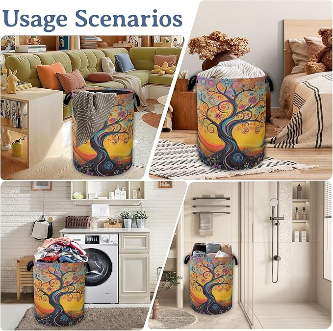 Abstract Tree Flowers Laundry Basket, Oxford Cloth Laundry Hamper