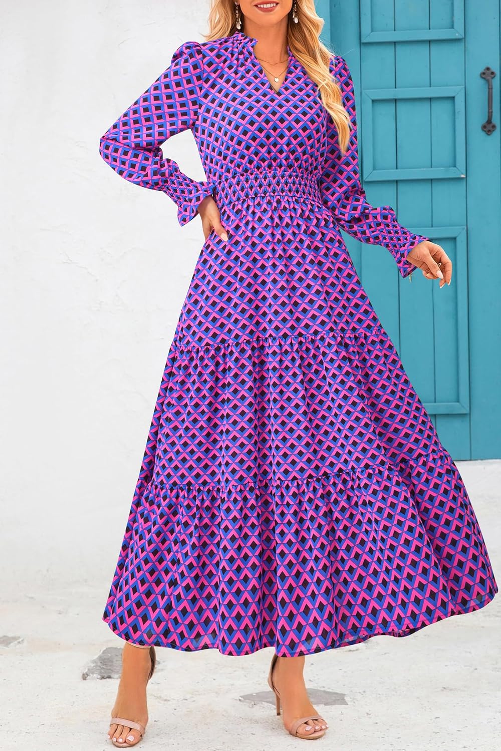 PRETTYGARDEN Women's Floral Maxi Dress 2025 Fall Long Sleeve V Neck Casual A Line Long Flowy Boho Party Dresses