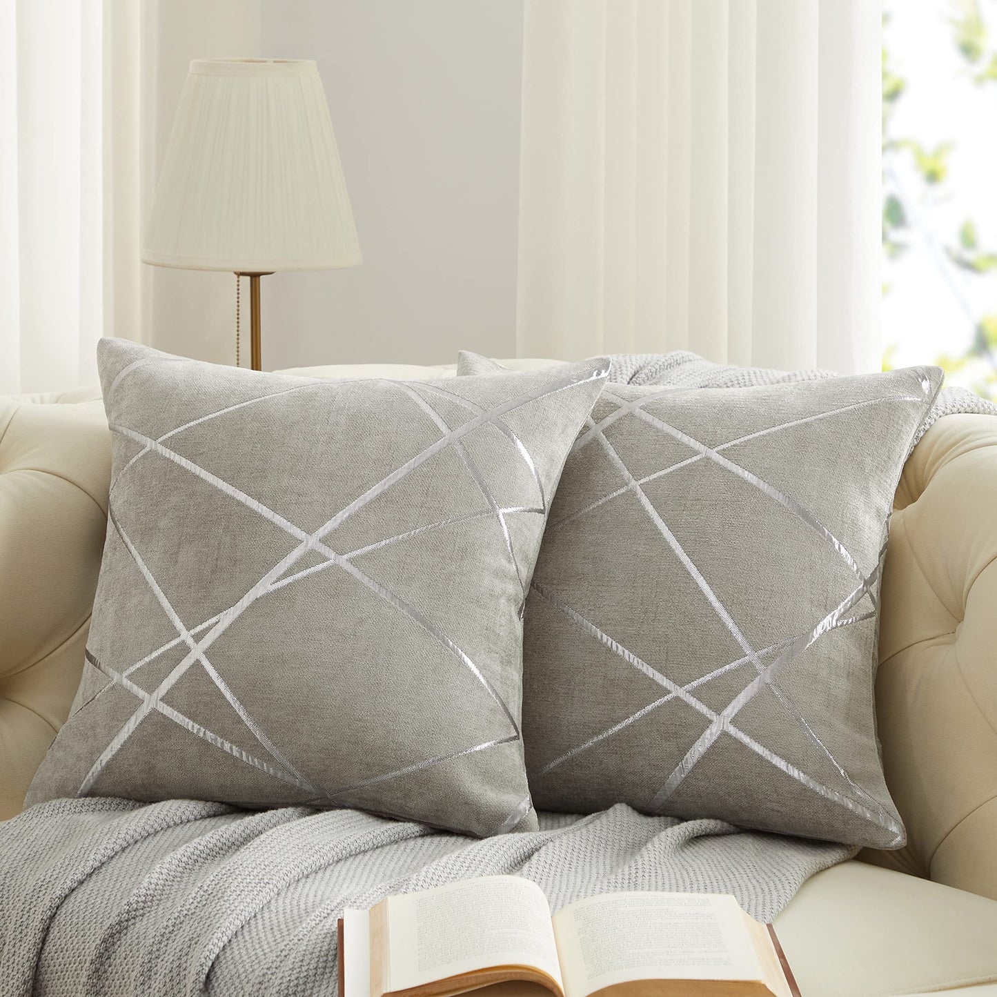GIGIZAZA Decorative Couch Pillow Covers 22 x22,Sofa Thick Cushion Pillow Covers,Square Grey Luxury Pillows 2 Set