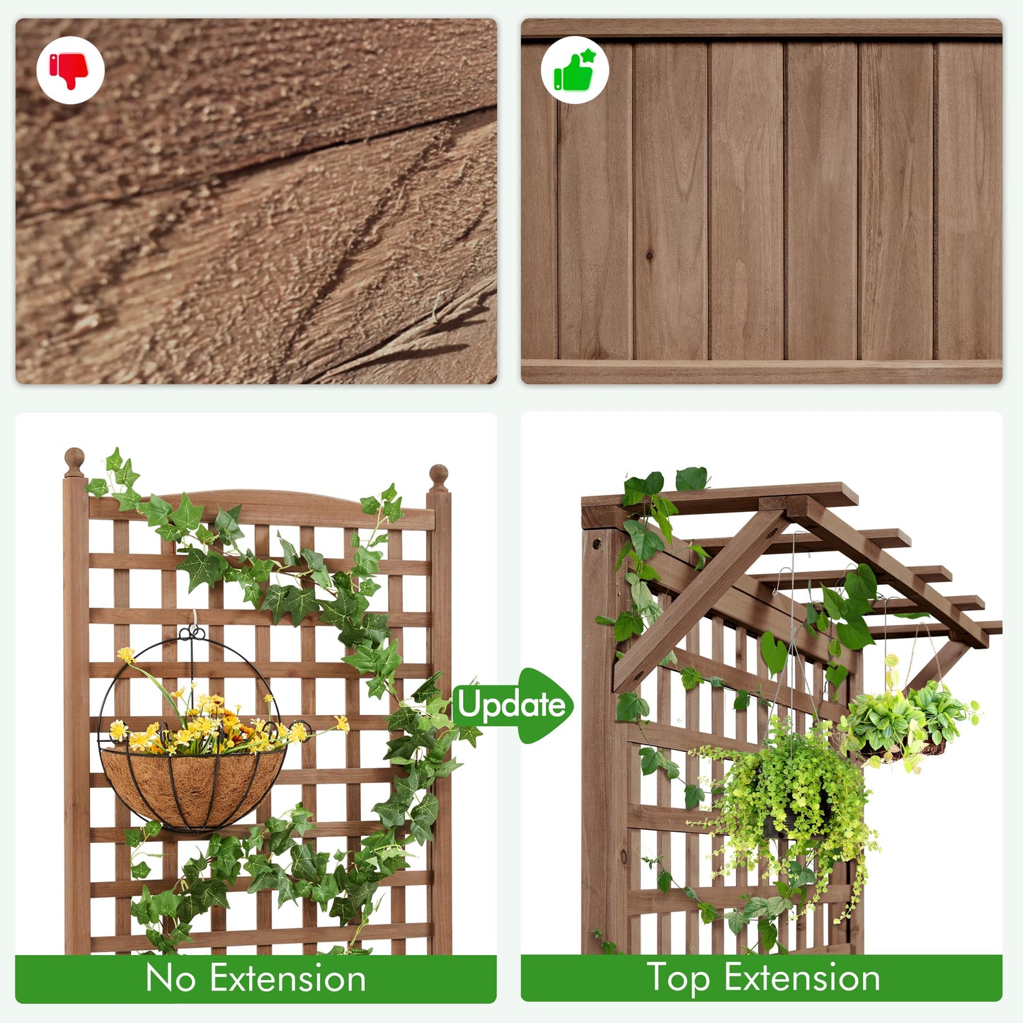 Yaheetech 72" H Garden Planter with Trellis for Vine Climbing Horticultural Plants, Outdoor Raised Box with Drainage Holes, Raised Garden Bed for Flowers, Dark Brown, 2pcs