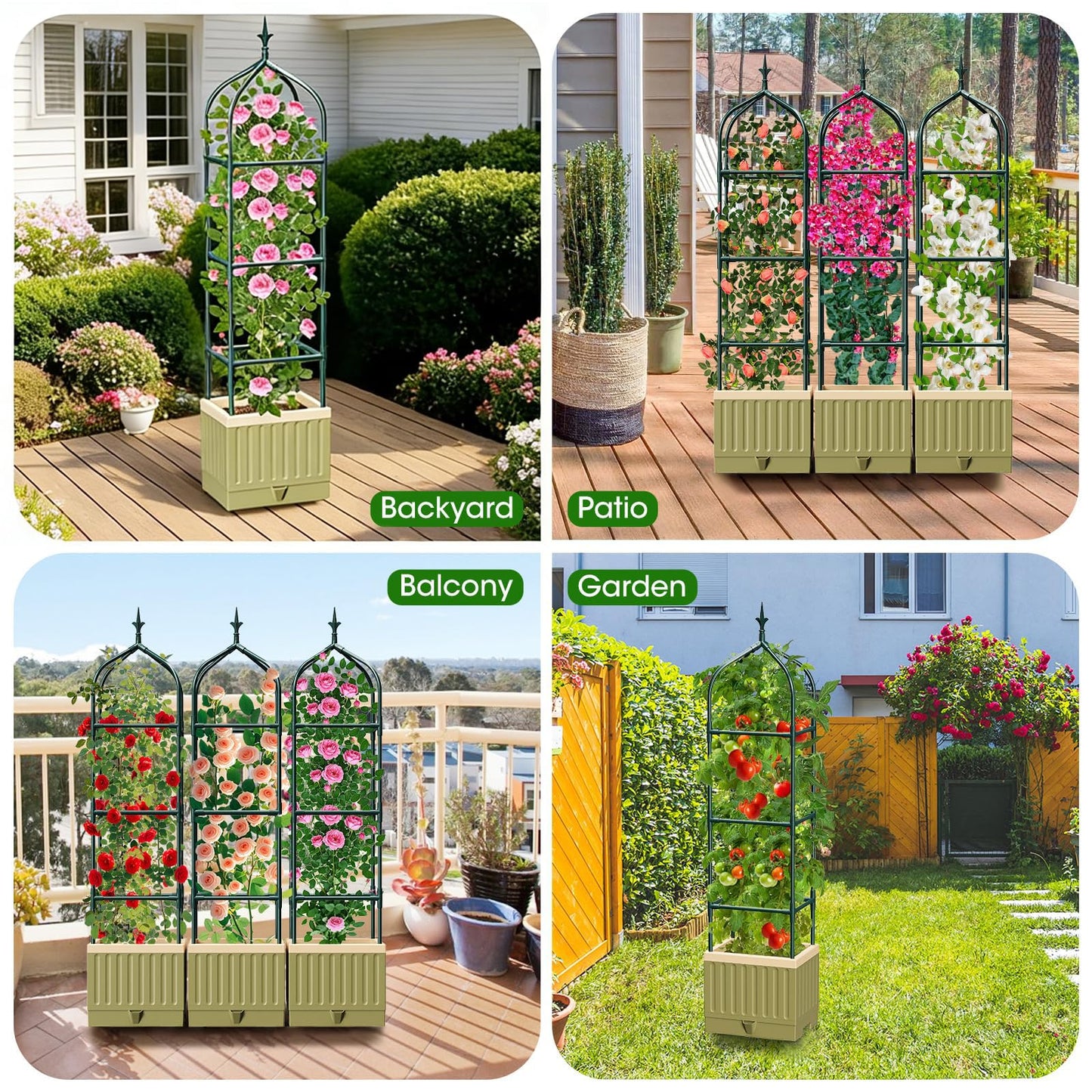 Raised Garden Bed Planter Box with Trellis, 71" Self-Watering Tomato Planter with Trellis for Climbing Vegetable and Plants, Tomato Cage Planters for Indoor Outdoor Patio Greenhouse Gardening (1Pack)
