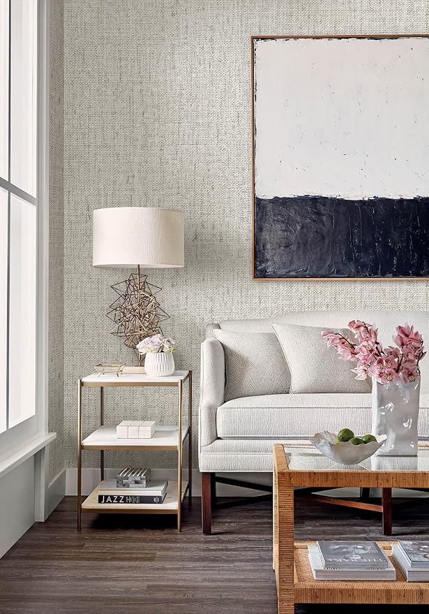 Grasscloth Peel and Stick Wallpaper Beige and Gray Contact Paper 15.7inch x