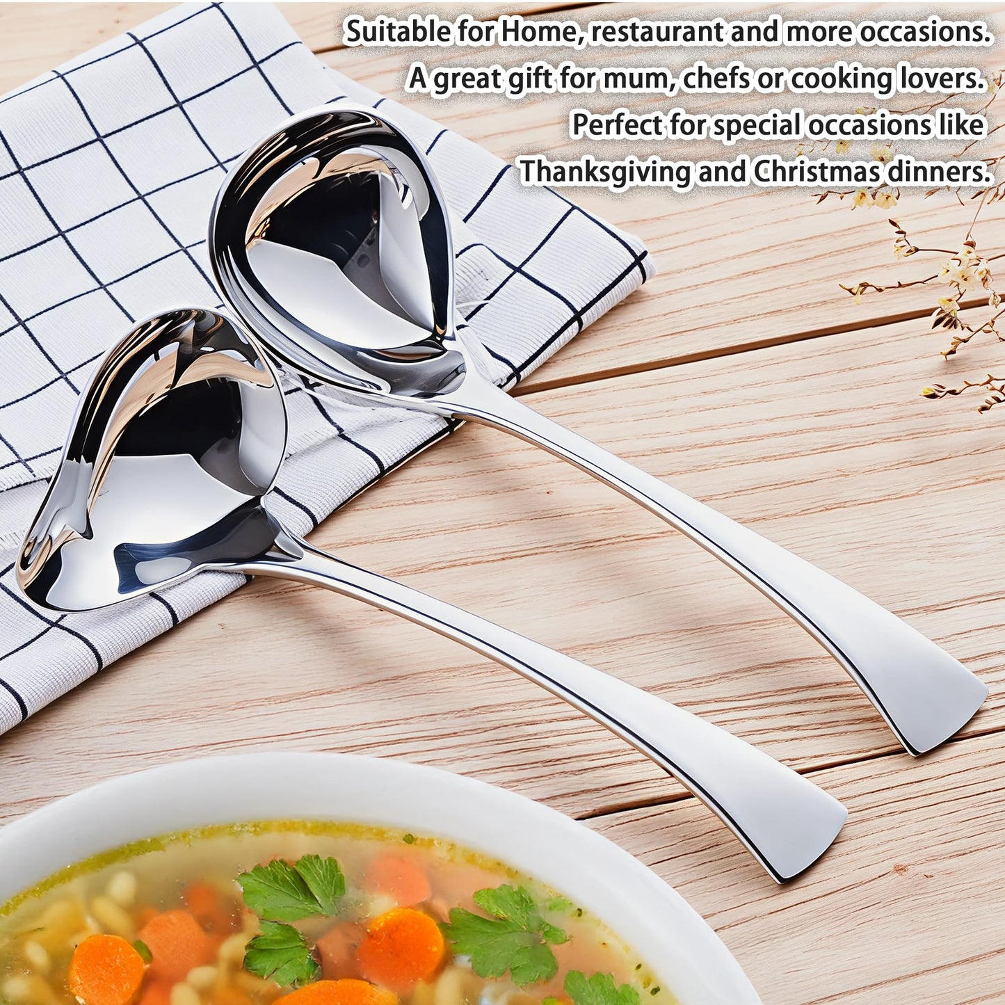 Comicfs 2 Pack Gravy Spoon Mini Gravy Ladle Drizzle Spoon 18/10 Stainless Steel Small Ladle with Pouring Spout Gravy ladle for Sauce Serving, Salad dressing and dressings, Dishwasher Safe