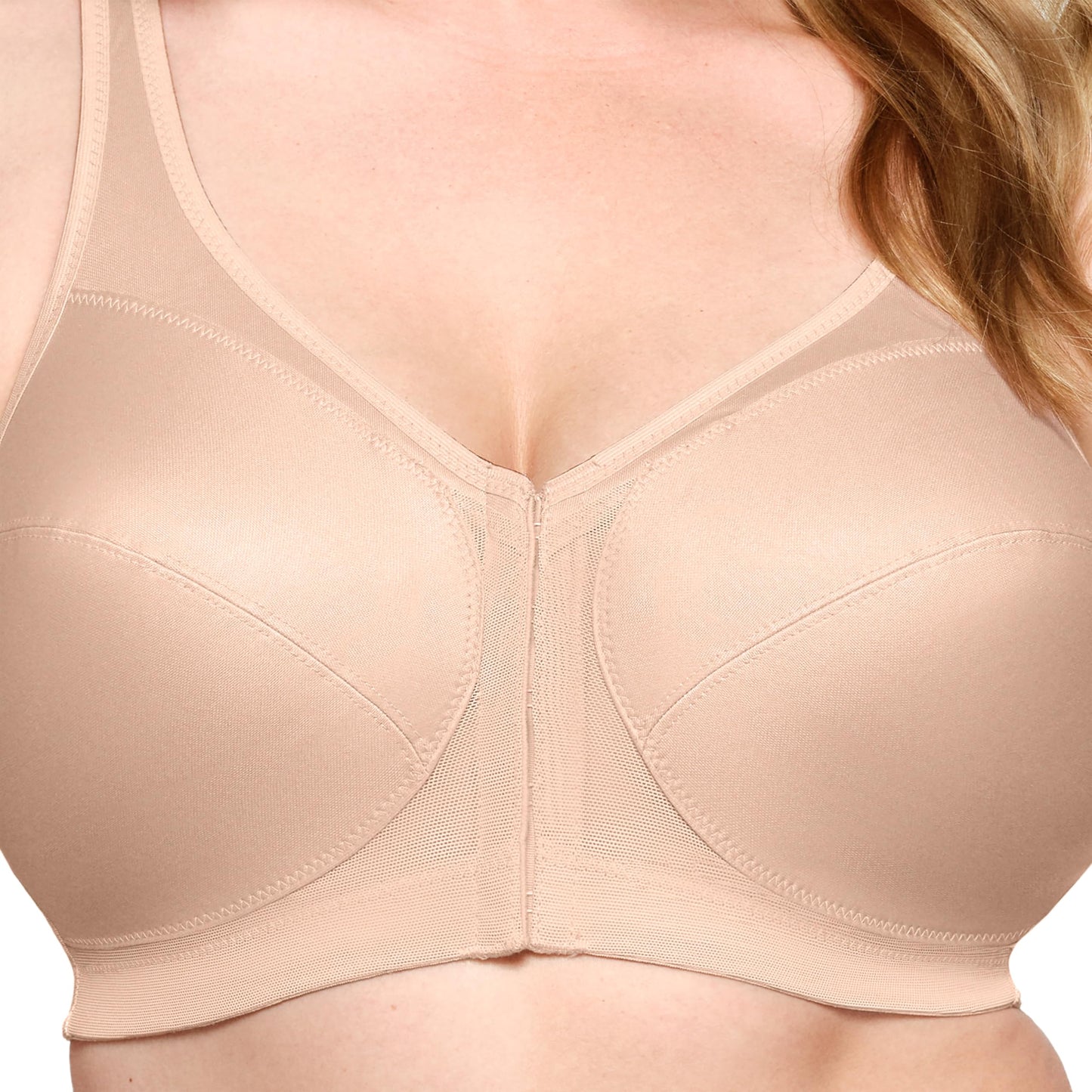 Glamorise Full Figure Plus Size MagicLift Front-Closure Posture Back Bra Wirefree #1265 Café 46DD