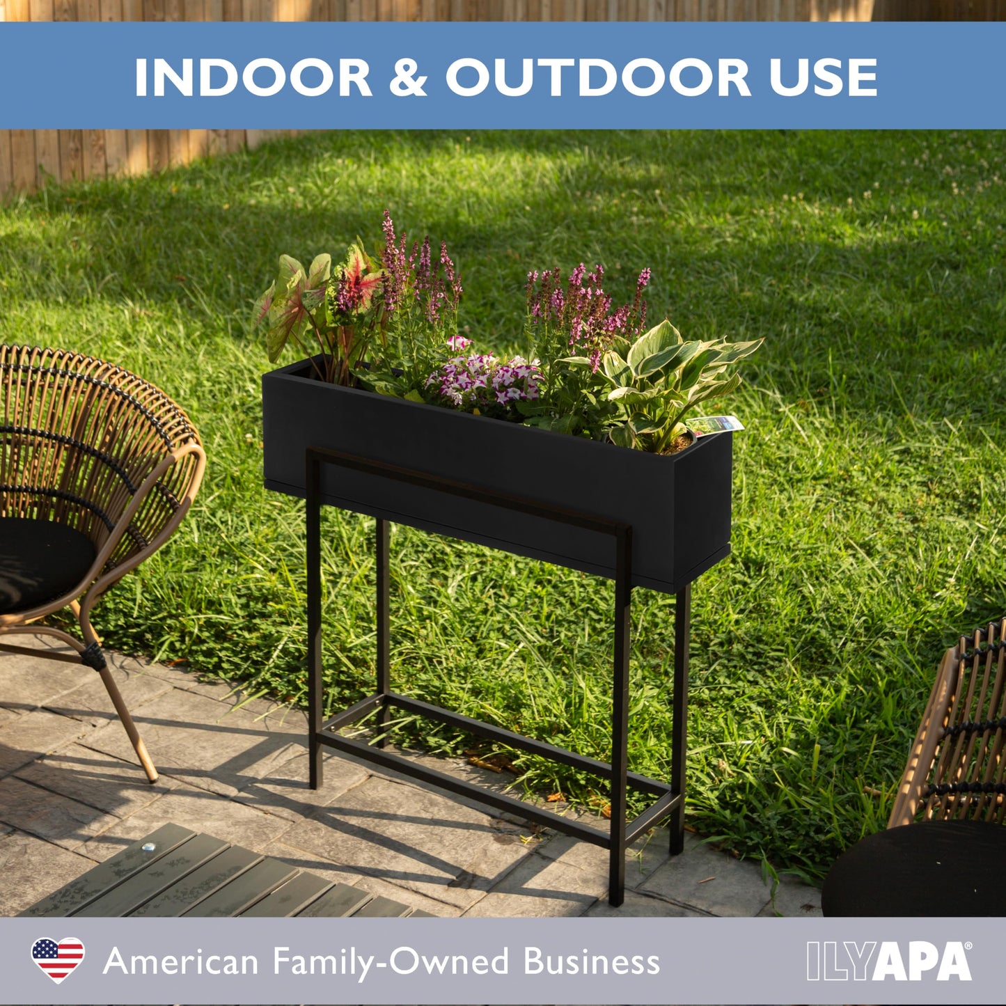 Ilyapa Raised Planter Box with Legs - 29x33x9 Inch Metal Raised Garden Bed for Outdoor or Indoor Herb Garden, Plants, Patio, Balcony, or Living Room
