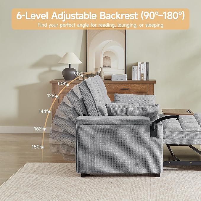 Auvsoce 65'' Chaise Lounge Chair Indoor, 3-in-1 Convertible Sofa Bed