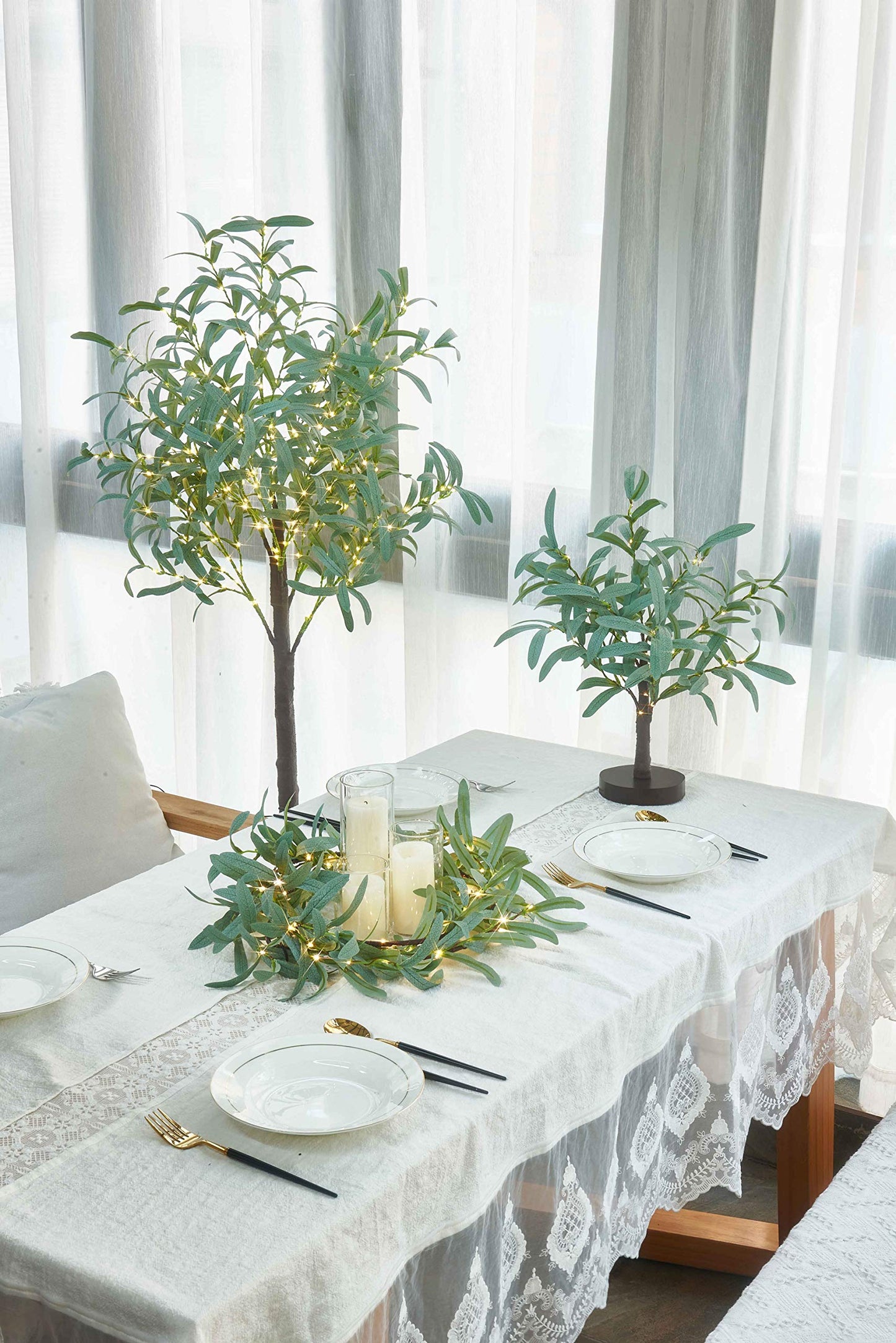 Hairui Lighted Olive Tree Plug-in 4FT 160 Warm White LED Artificial Greenery Tree with Lights for Wedding Christmas Holiday Home Decoration