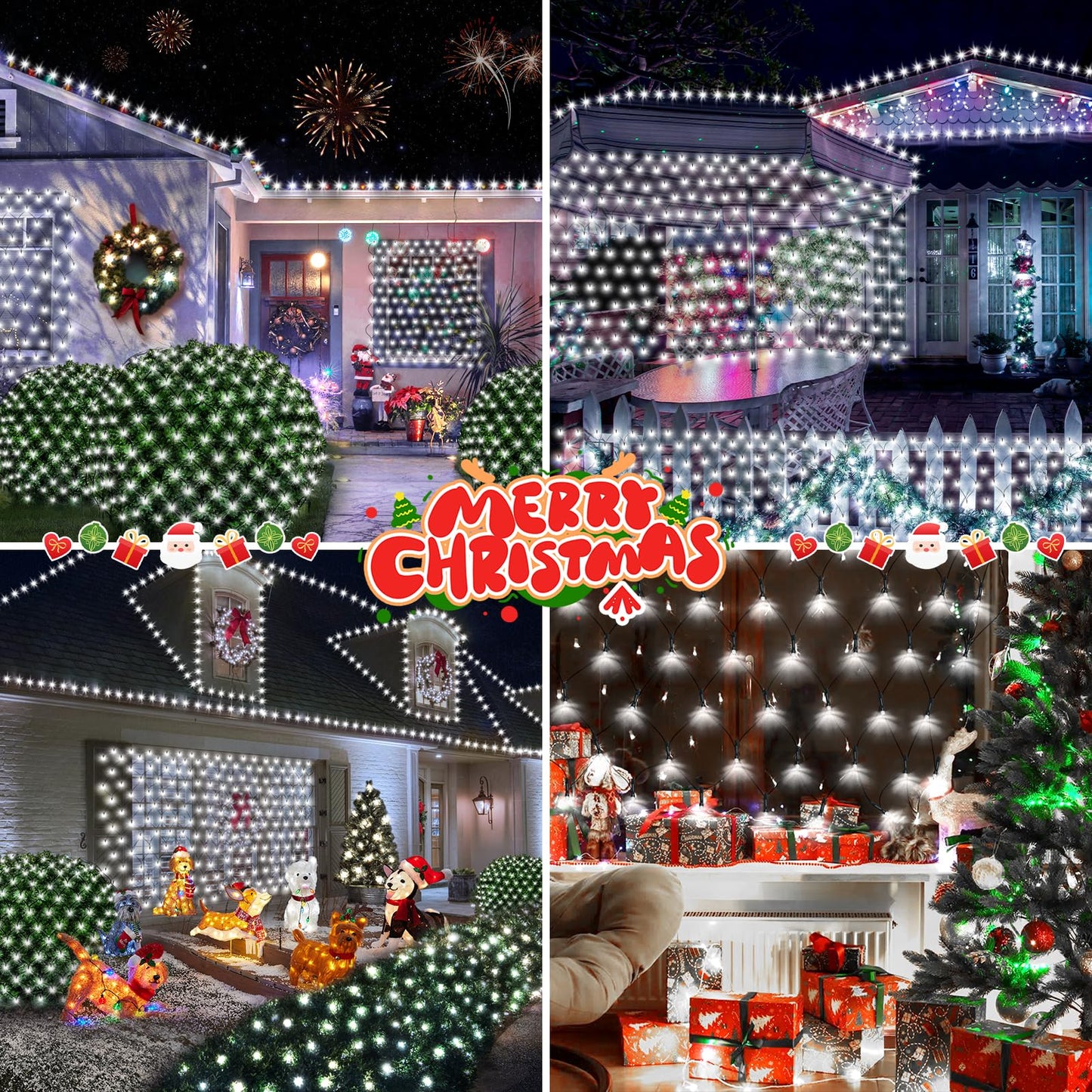 Hezbjiti Christmas Net Lights Outdoor 200 LED 6.9FT x 5.4FT Green Wire with 8 Modes, Connectable Plug in Waterproof, Timer Memory Function for Xmas Tree Bush Porch Lawn Windows Decor(2 Pcs Cold White