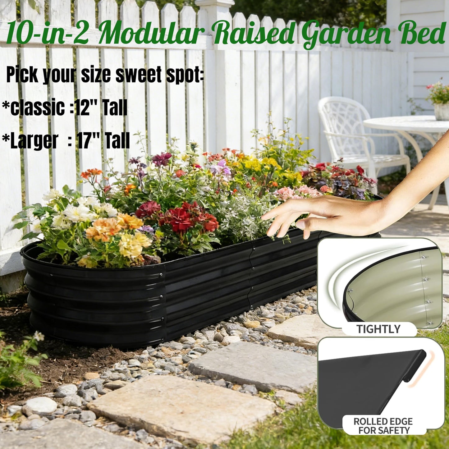 NestNature 2 Pack 17" Tall 10-in-2 Heavy-Duty Modular Galvanized Raised Garden Bed Kits - 8ftx2ft Metal Raised Beds for Planting Plants Vegetables Fruits Flowers Herbs - Outdoor Ground Planter Box