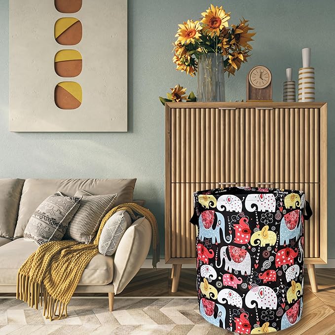Colorful Elephant Laundry Basket Foldable