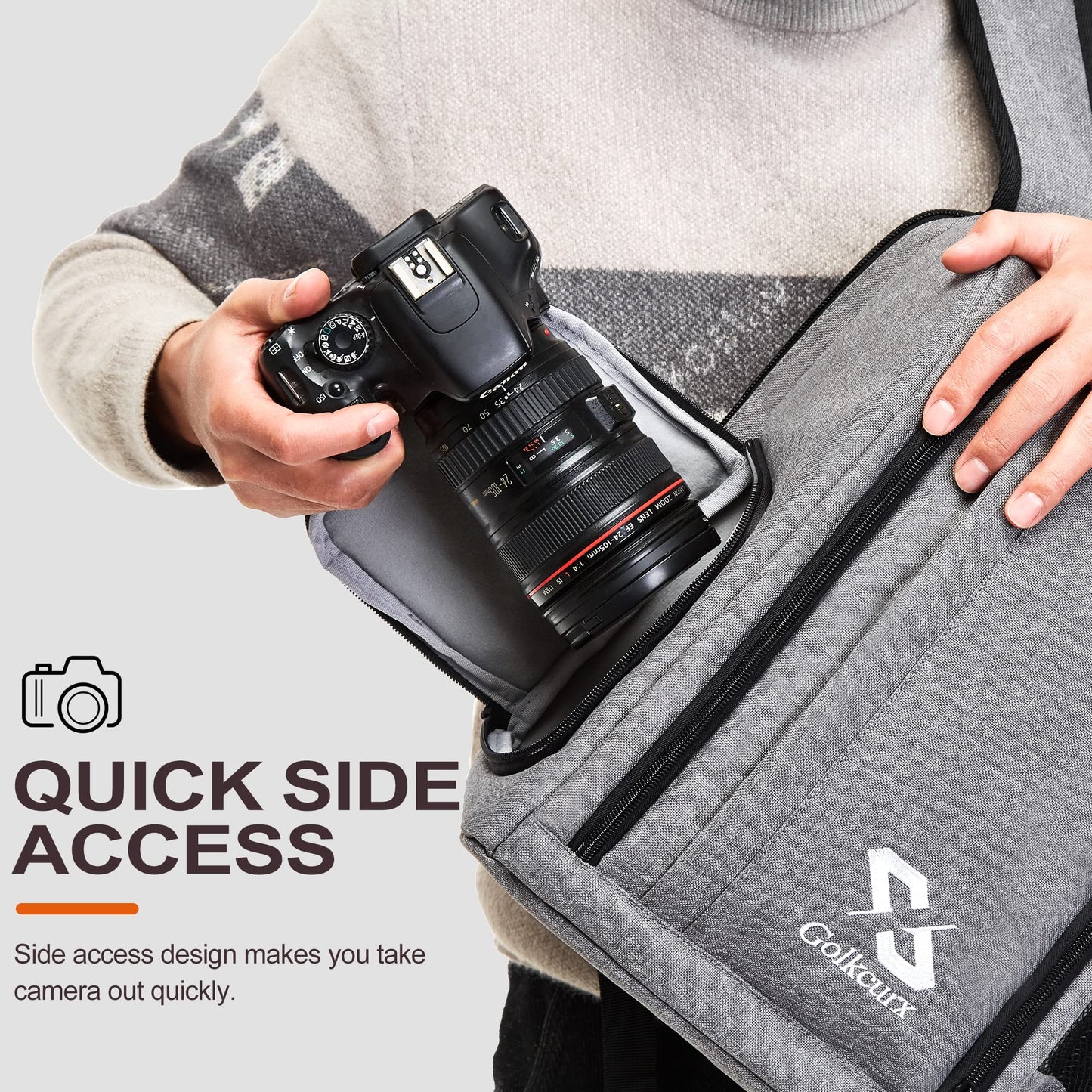 Golkcurx Camera Bag for DSLR/SLR Cameras,Camera Backpack Waterproof for Photographers Grey S