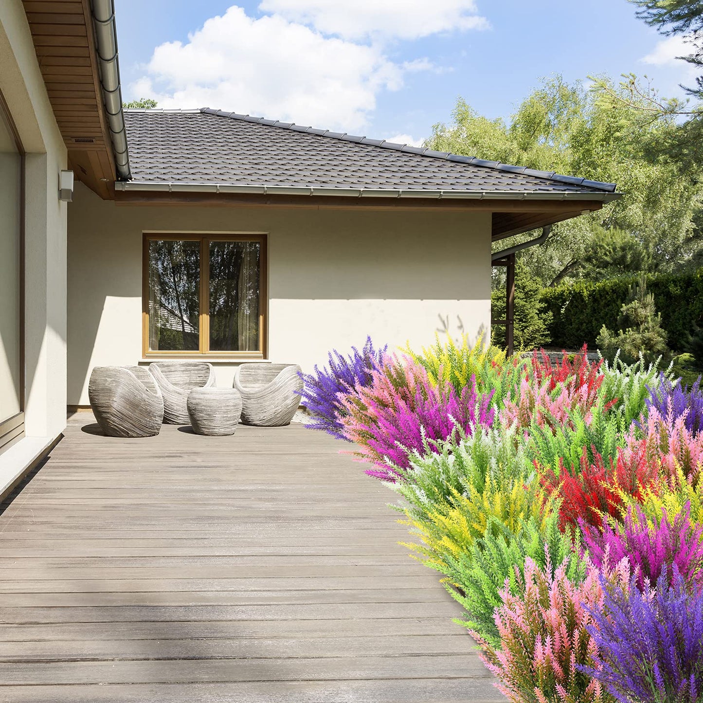 ZEOSTARO Artificial Lavender Flowers 12 Bundles Outdoor UV Resistant Fake Flowers No Fade Faux Plastic Plants Garden Porch Window Box Decorating (Purple)