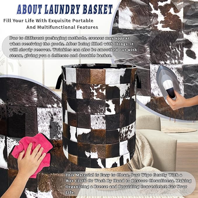 Personalise Cow Print Laundry Basket Oxford Cloth Animal Cowhide Laundry Hamper