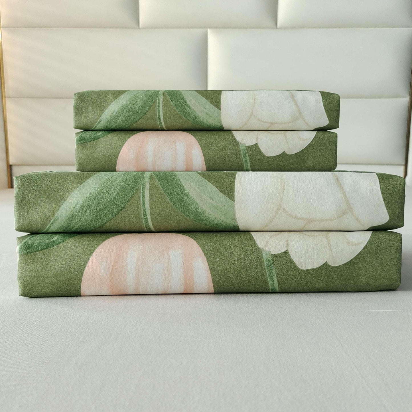 SDIII Green Floral Full Fitted Sheet with 2 Pillowcases, Deep Pocket Soft Microfiber Floral and Rabbit Sheet Full Size All Season