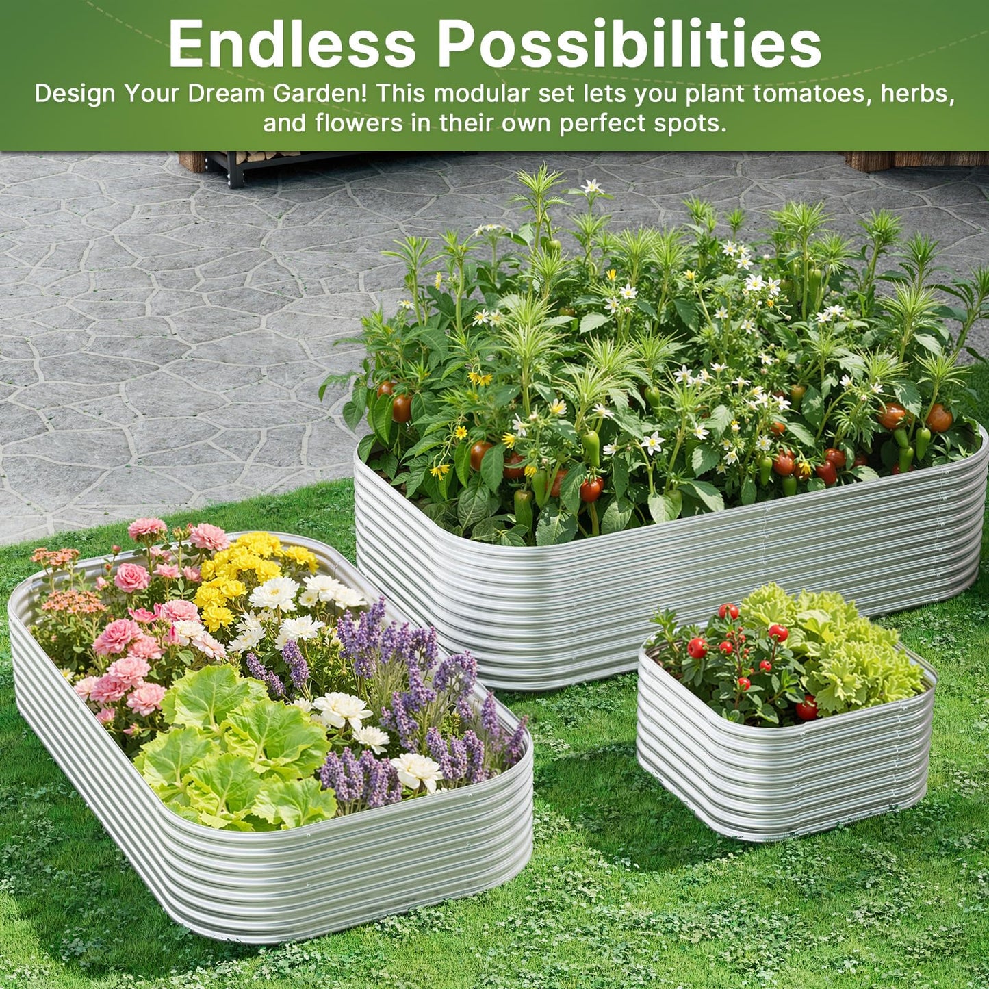 Mostmahes 3 PCS Galvanized Raised Garden Bed Outdoor, Metal Garden Bed for Vegetables, Above Ground Garden Box for Flower, Steel Raised Beds for Gardening - 3x2ft