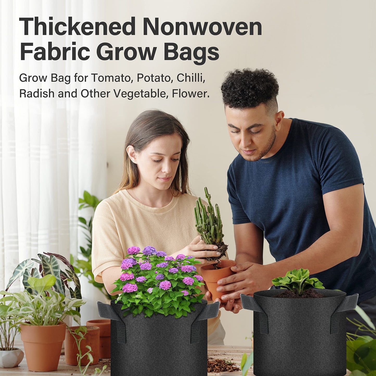 YSSOA 5-Pack 10 Gallon Grow Bags, Aeration Nonwoven Fabric Plant Pots with Handles, Heavy Duty Gardening Planter for Potato, Tomato, Vegetable and Fruits, Black