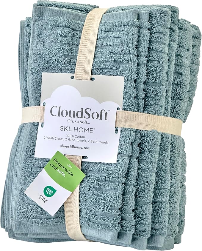SKL Home CloudSoft 100% Cotton Luxury 6-Piece Towel Set, 600 GSM, Ultra Plush &