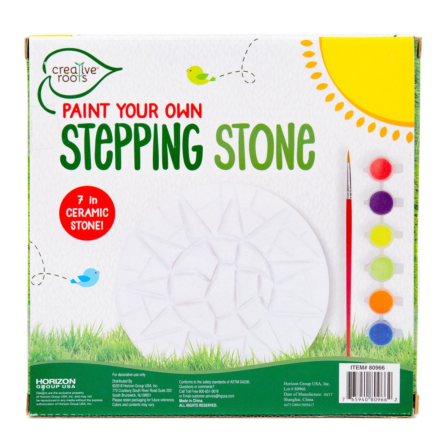 Creative Roots Mosaic Sun Stepping Stone Kit, Includes 7-Inch Ceramic Stepping Stone & 6 Vibrant Paints, DIY Garden Stone for Kids Ages 6+